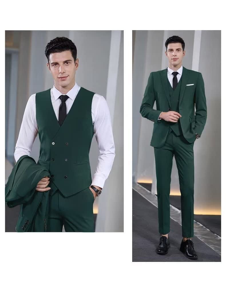 Wangyue Men's Suit Slim Fit 3 Piece Suit Double Breasted Suit One Button Formal Wedding Prom Suits