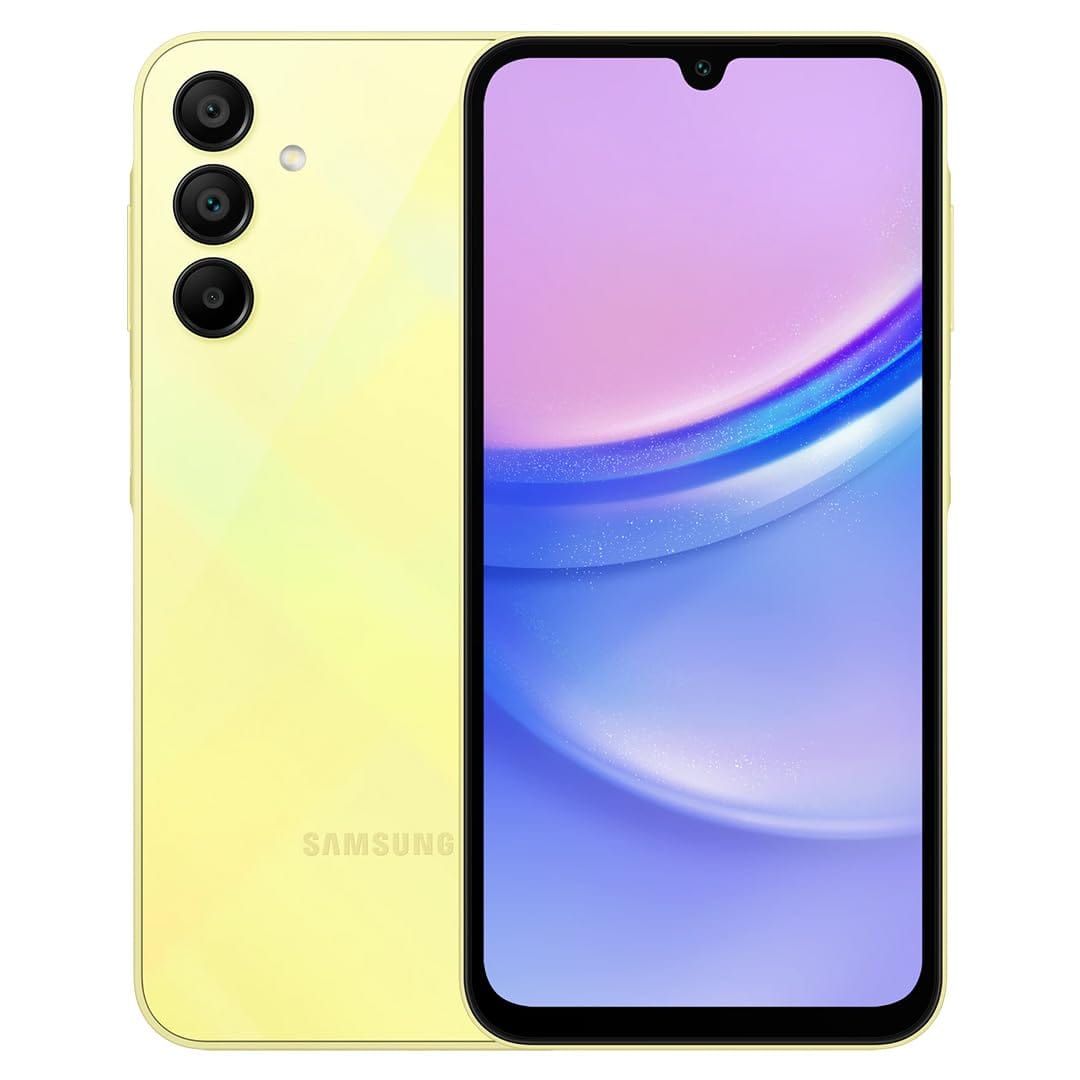 Samsung Galaxy A15 (SM-155M/DSN), 128GB 6GB RAM, Dual SIM, GSM desbloqueado de fábrica, versión internacional (paquete de cargador de pared) (Amarillo) 