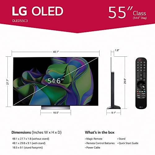 LG C3 Series 65-Inch Class OLED evo 4K Processor Smart Flat Screen TV for Gaming with Magic Remote AI-Powered OLED65C3PUA, 2023 with Alexa Built-in