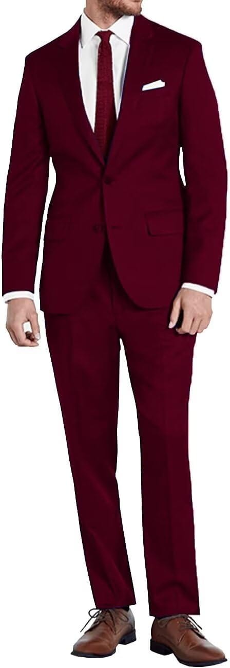 Mens Slim Fit 2 Piece Suit Two Button Notched Lapel Solid Suit Jacket Pants Set Tuxedo for Prom