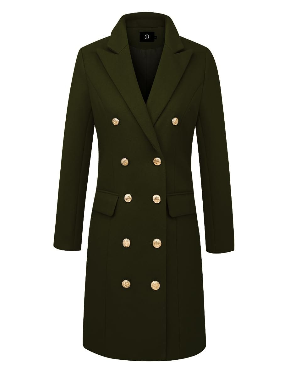 IDEALSANXUN Womens Fall Winter Wool Coats Double Breasted Midi Peacoat Trench Coats