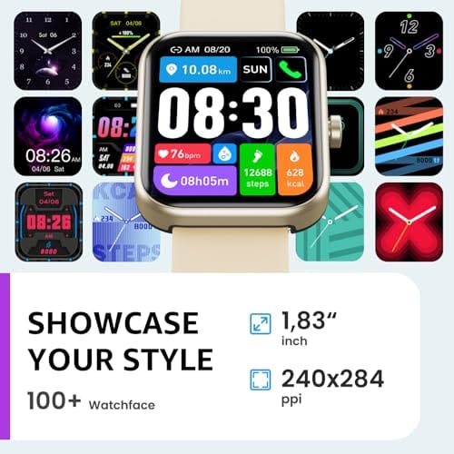 TOZO 2024 New Upgraded Smart Watch for Men Women for iPhone ＆ Android, 1.83" Fitness Tracker Bluetooth Call [Answer/Make], IP68 Waterproof with Heart Rate/SpO2/Sleep Monitor, 100+ Sport Modes