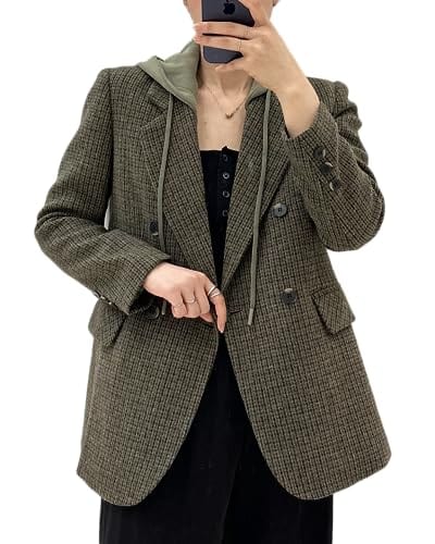 Mina Self Oversize Blazer Jacket for Women Hooded 2024 New Four Seasons Plus Size Casual Open Front Work Office Suit (XS-XXL)