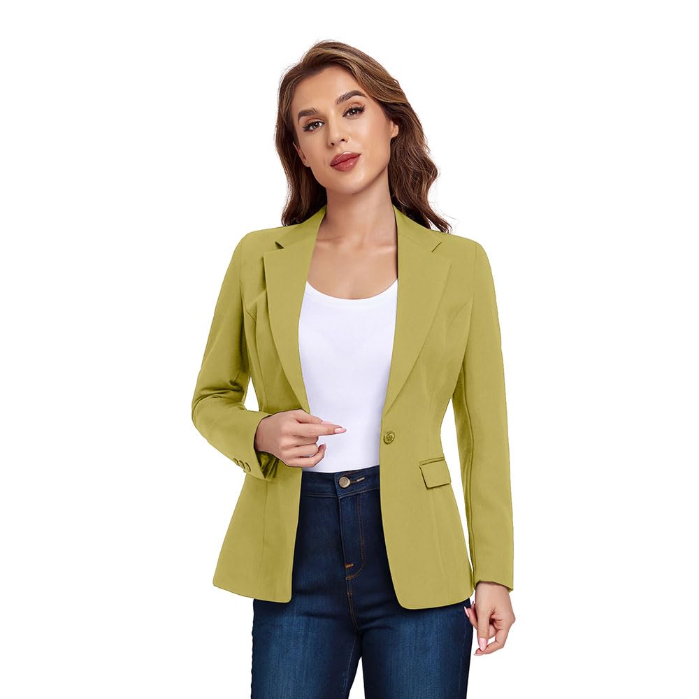 Blazer de oficina para mujer, con un botón, solapa con muescas, para negocios, esmoquin, informal, chaqueta, traje pequeño