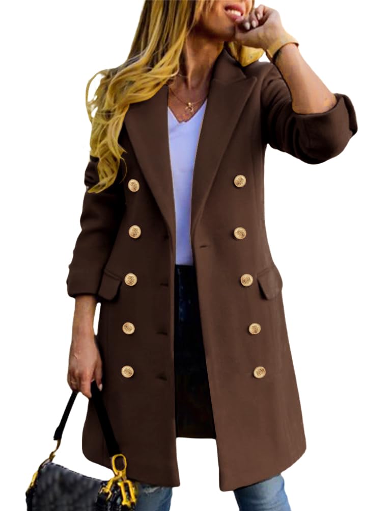 IDEALSANXUN Womens Fall Winter Wool Coats Double Breasted Midi Peacoat Trench Coats