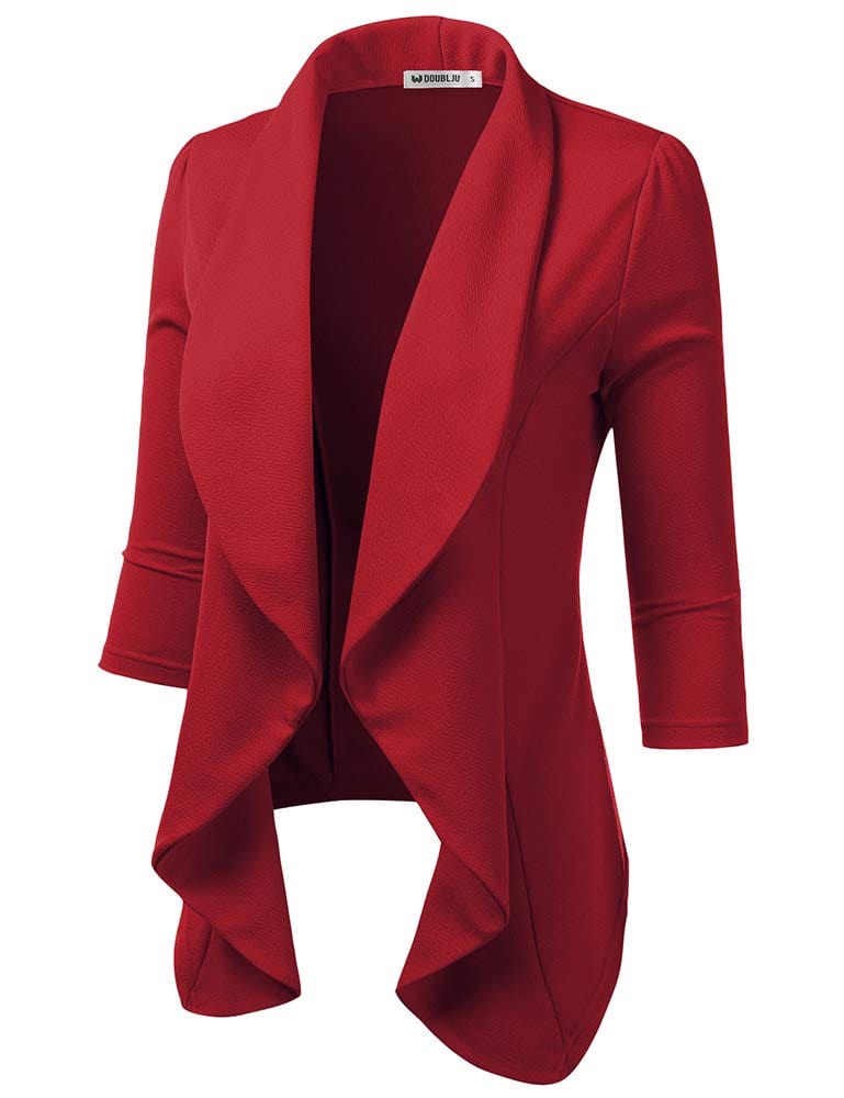 DOUBLJU Blazer léger et fin à manches 3/4 ouvert sur le devant - Veste déconstruite décontractée pour femme - Vêtements de grande taille 