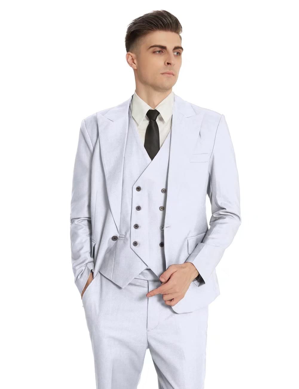 Wangyue Men's Suit Slim Fit 3 Piece Suit Double Breasted Suit One Button Formal Wedding Prom Suits