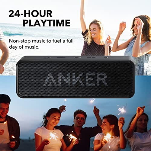 Altavoz Bluetooth Anker Soundcore actualizado con resistencia al agua IPX5, sonido estéreo, tiempo de reproducción 24 horas, altavoz inalámbrico portátil para iPhone, Samsung y más 