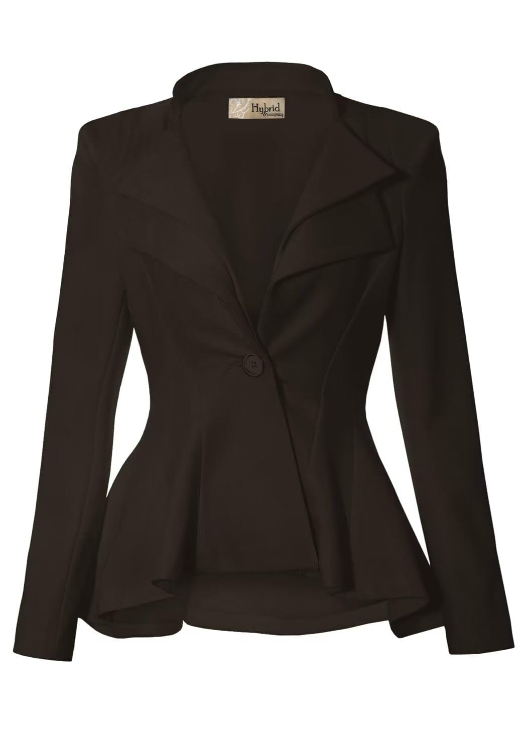 Hybrid & Company Women's Casual Work Office Dressy Double Notch Lapel Sharp Shoulder Pad Single Button Peplum Comfy Blazer