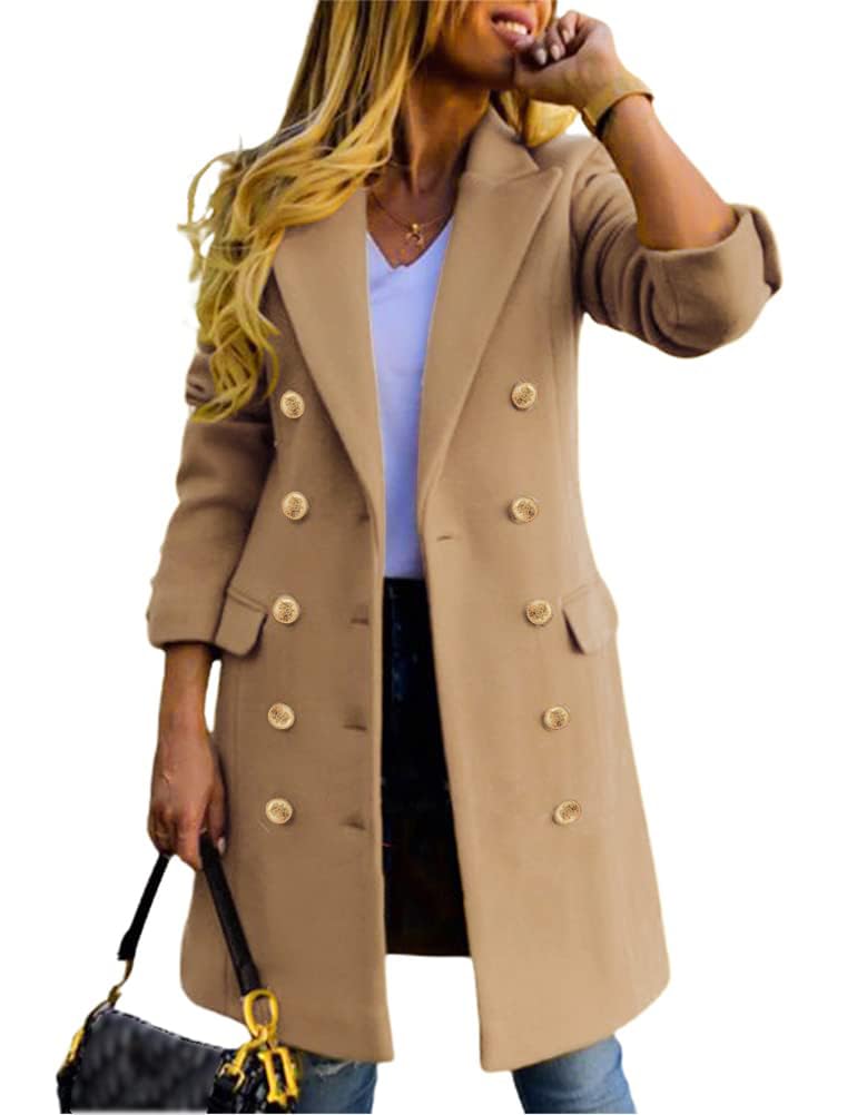 IDEALSANXUN Womens Fall Winter Wool Coats Double Breasted Midi Peacoat Trench Coats