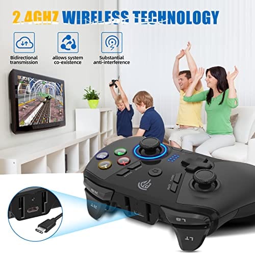 EasySMX Controlador de juegos inalámbrico para Windows PC/Steam Deck/PS3/Android TV BOX, joystick de gamepad Plug and Play con vibración dual con 4 teclas personalizadas, batería de hasta 14 horas, funciona para Nintendo Switch 