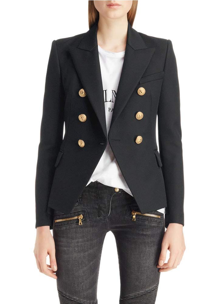 Chouyatou Blazer vintage à double boutonnage pour femme Coupe ajustée