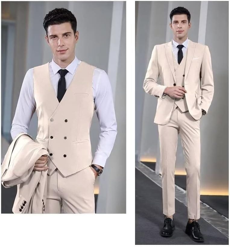 Wangyue Men's Suit Slim Fit 3 Piece Suit Double Breasted Suit One Button Formal Wedding Prom Suits