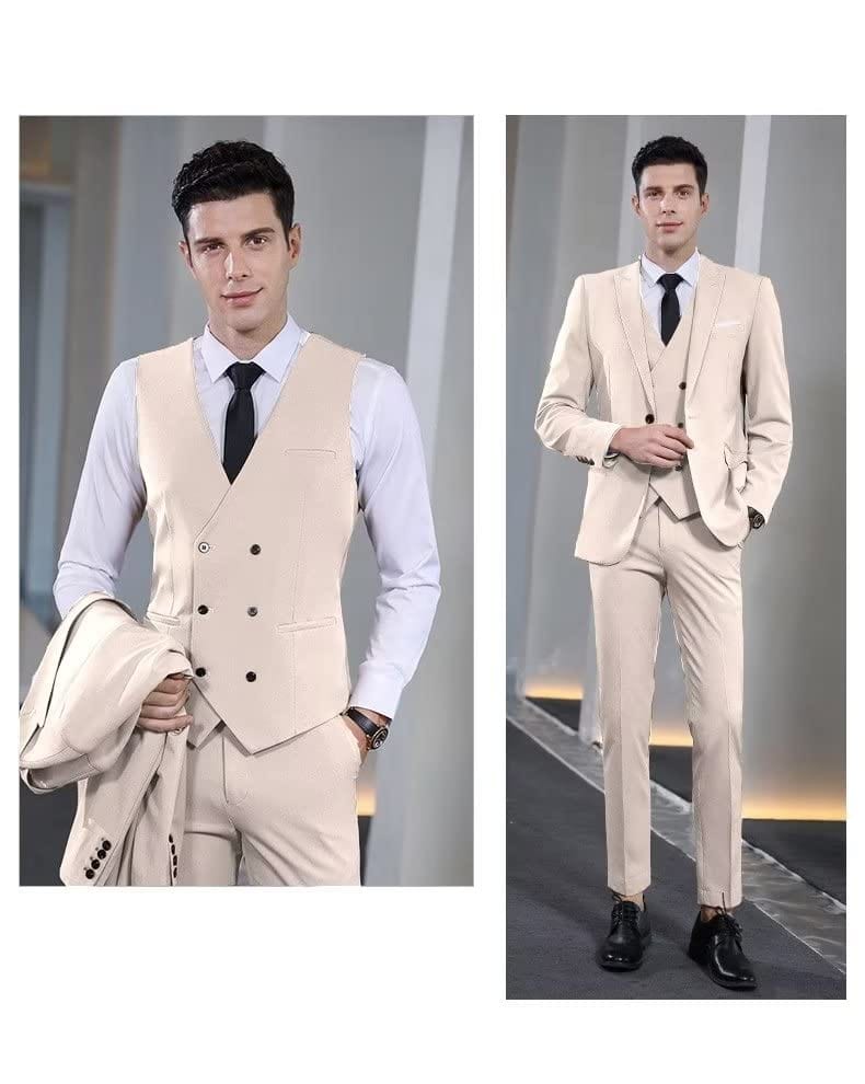 Wangyue Men's Suit Slim Fit 3 Piece Suit Double Breasted Suit One Button Formal Wedding Prom Suits