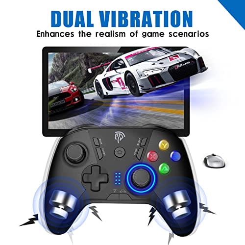 EasySMX Controlador de juegos inalámbrico para Windows PC/Steam Deck/PS3/Android TV BOX, joystick de gamepad Plug and Play con vibración dual con 4 teclas personalizadas, batería de hasta 14 horas, funciona para Nintendo Switch 