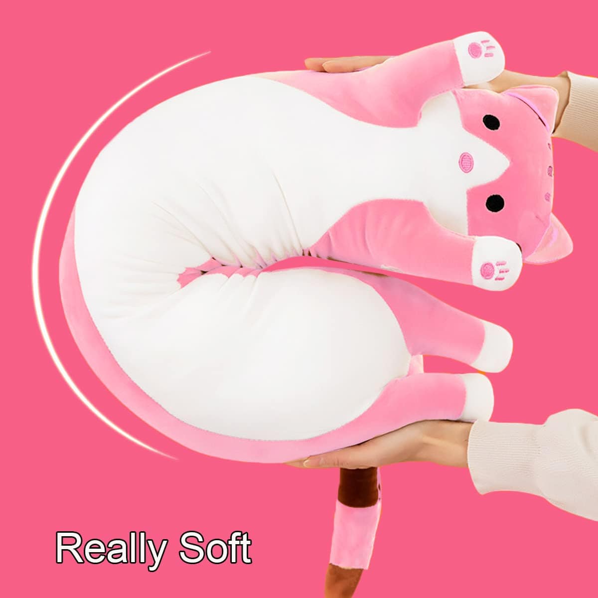 Giant Cat Pillow Plush Cartoon Kitty Sleeping Hugging Pillow, Cuddly Soft Long Kitten Body Pillow Doll Cat Cushion Toy for Kids Girlfriend (Pink, 110cm/43.3inch)