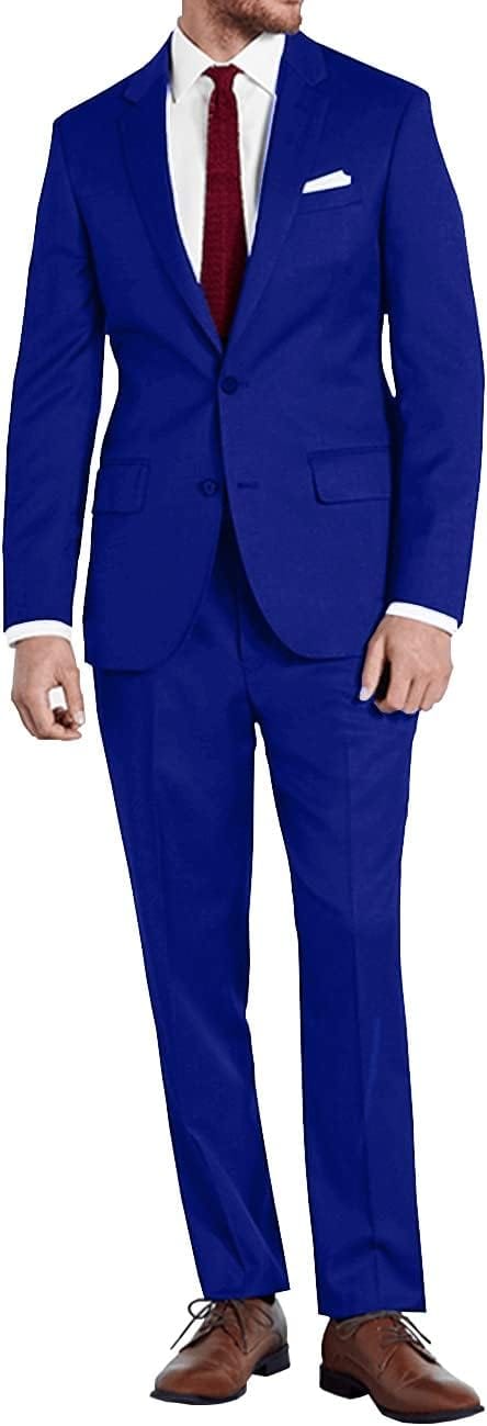 Mens Slim Fit 2 Piece Suit Two Button Notched Lapel Solid Suit Jacket Pants Set Tuxedo for Prom