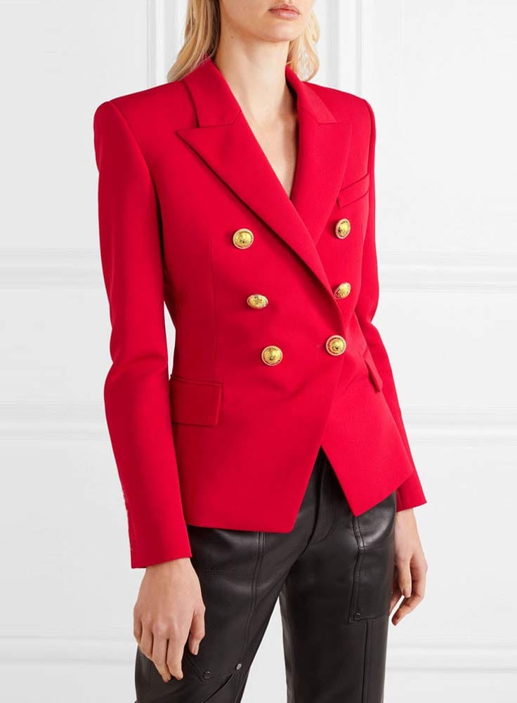 Chouyatou Blazer vintage à double boutonnage pour femme Coupe ajustée