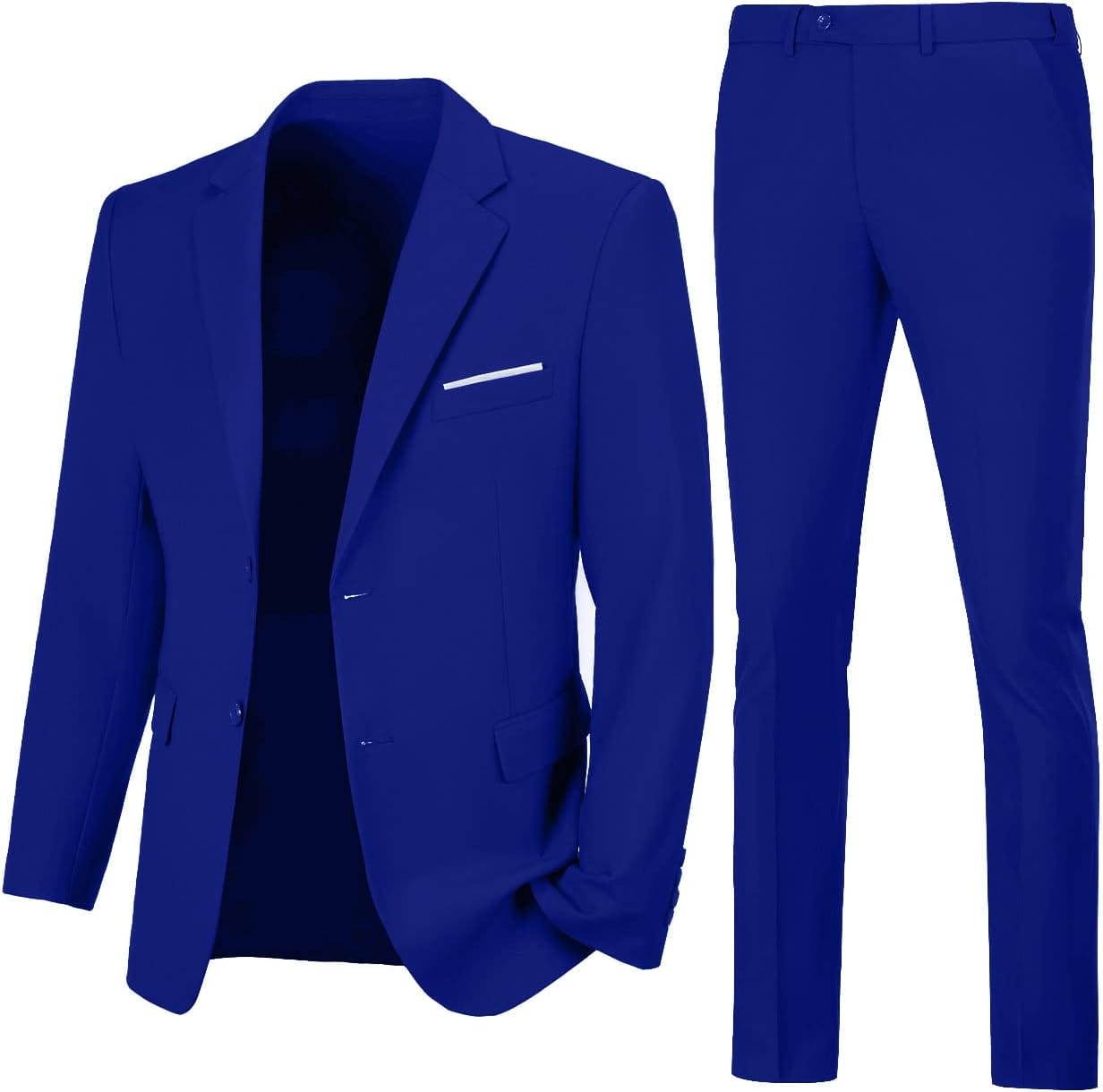 Mens Slim Fit 2 Piece Suit Two Button Notched Lapel Solid Suit Jacket Pants Set Tuxedo for Prom