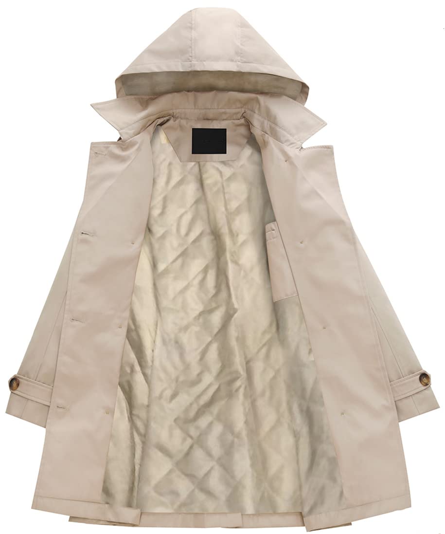 Chrisuno Trench-coat mi-long à double boutonnage pour femme avec ceinture et capuche amovible 