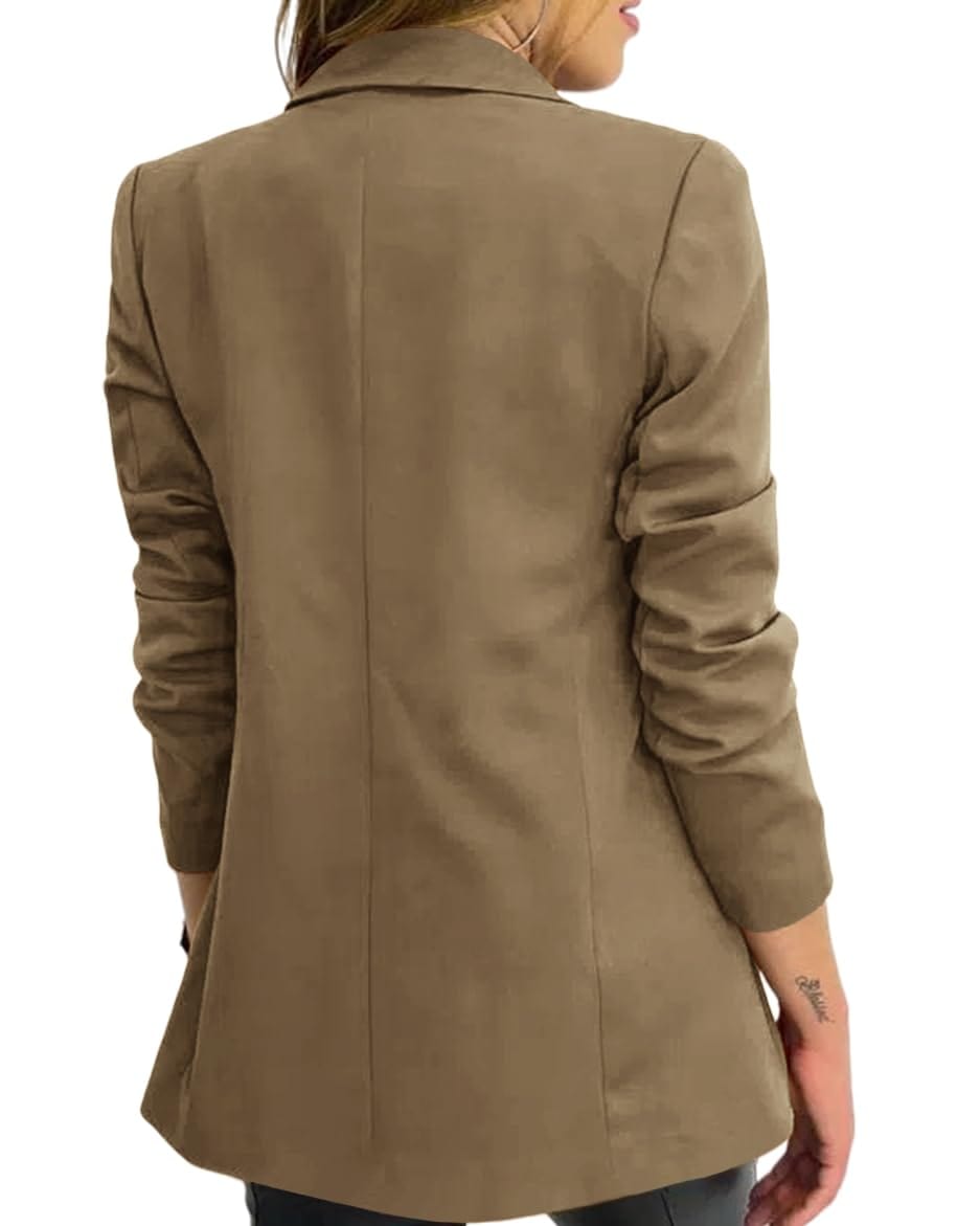 Hdieso Womens Solid Color Casual Long Sleeve Lapel Button Blazer Jacket