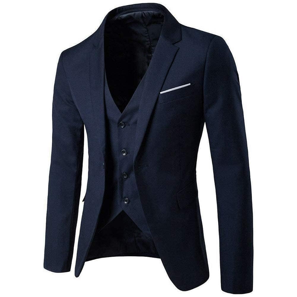 Cloudstyle Mens 3-Piece Suit Notched Lapel One Button Slim Fit Formal Jacket Vest Pants Set