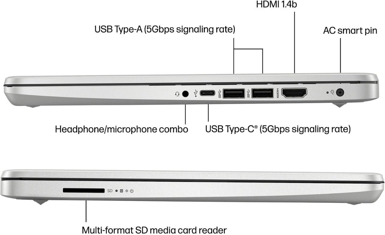 HP más nuevo portátil ultraligero de 14" para estudiantes y empresas, Intel Quad-Core N4120, 8 GB de RAM, 192 GB de almacenamiento (64 GB eMMC+128 GB Micro SD), 1 año de Office 365, cámara web, HDMI, WiFi, USB-A y C, Win 11 S 