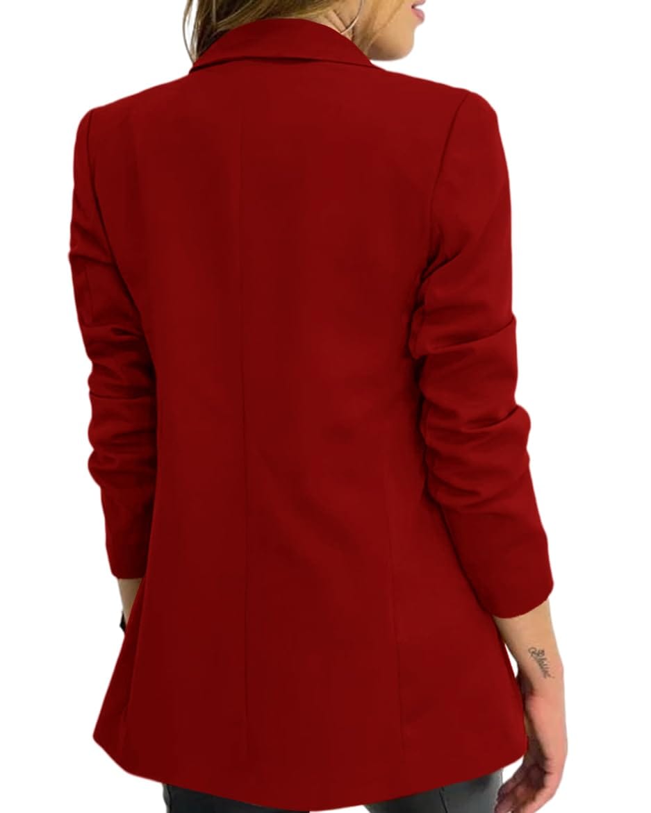 Hdieso Womens Solid Color Casual Long Sleeve Lapel Button Blazer Jacket