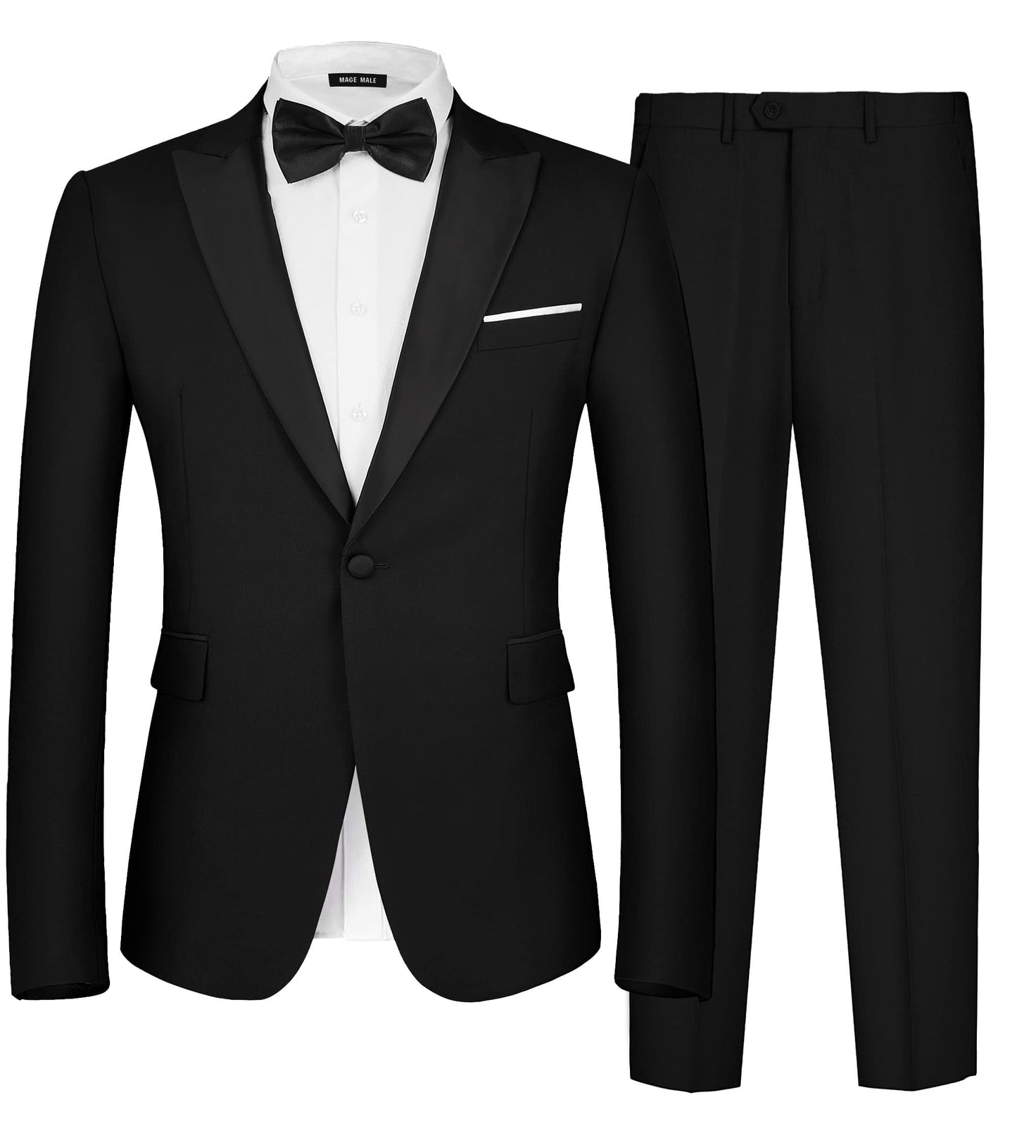 MAGE MALE Men's 2 Piece Suit One Button Slim Fit Formal Wedding Prom Tuxedo Suits Blazer Pants with Bow Tie Set