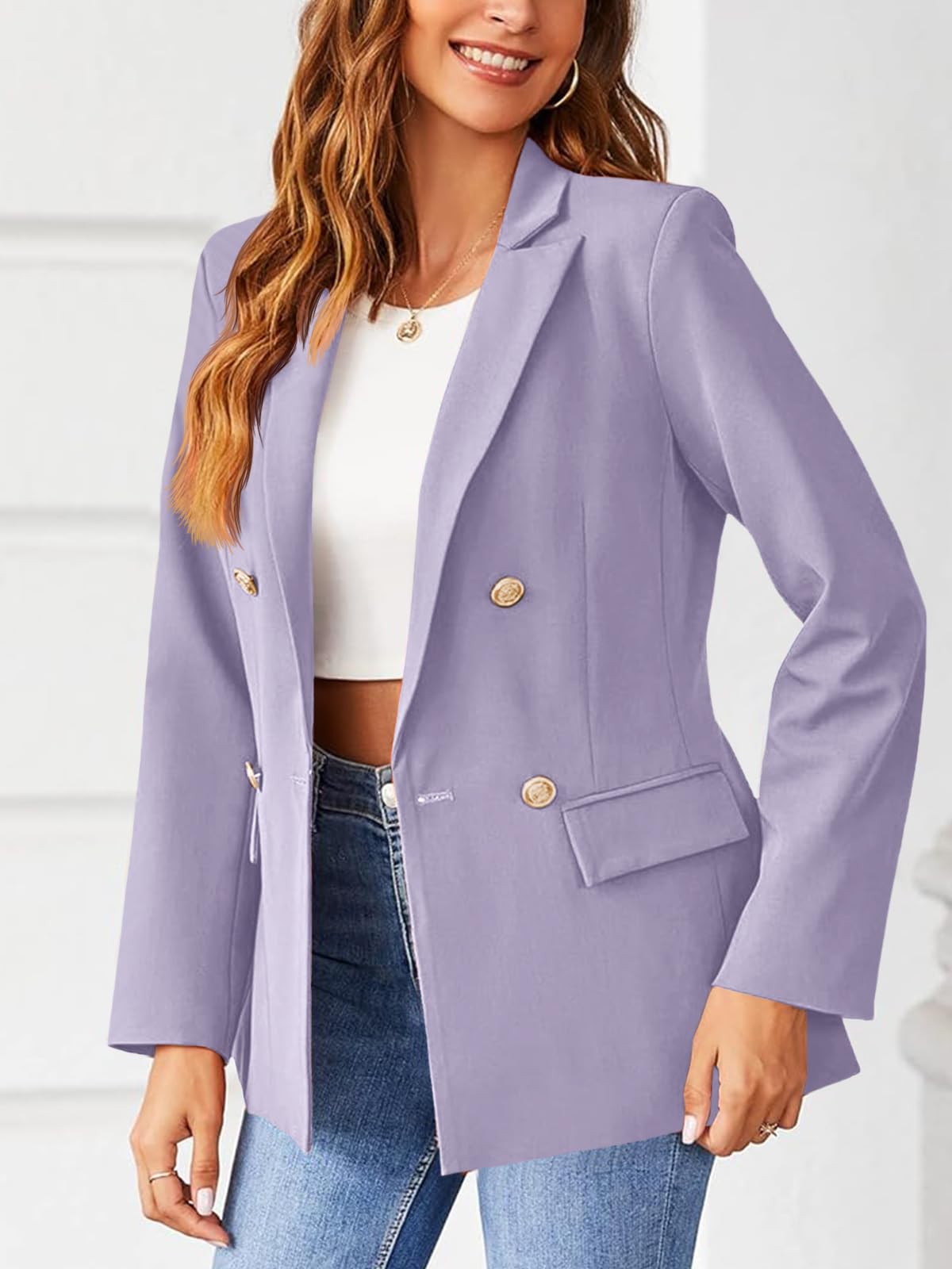 Hdieso Veste blazer décontractée à manches longues et boutons pour femme - Couleur unie 