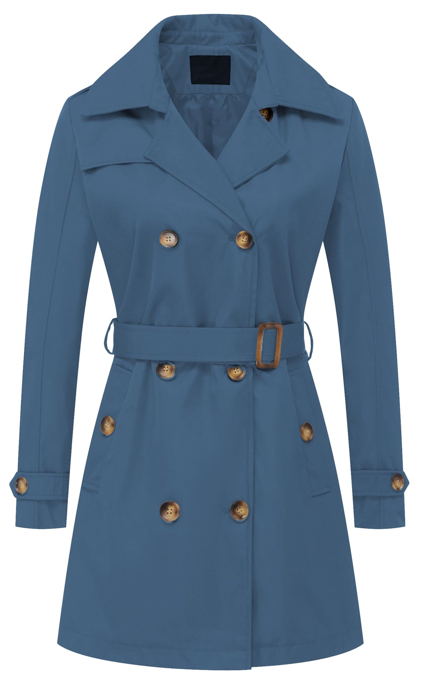 Chrisuno Trench-coat mi-long à double boutonnage pour femme avec ceinture et capuche amovible 