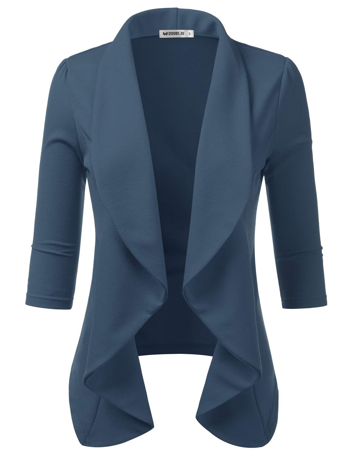 DOUBLJU Blazer léger et fin à manches 3/4 ouvert sur le devant - Veste déconstruite décontractée pour femme - Vêtements de grande taille 