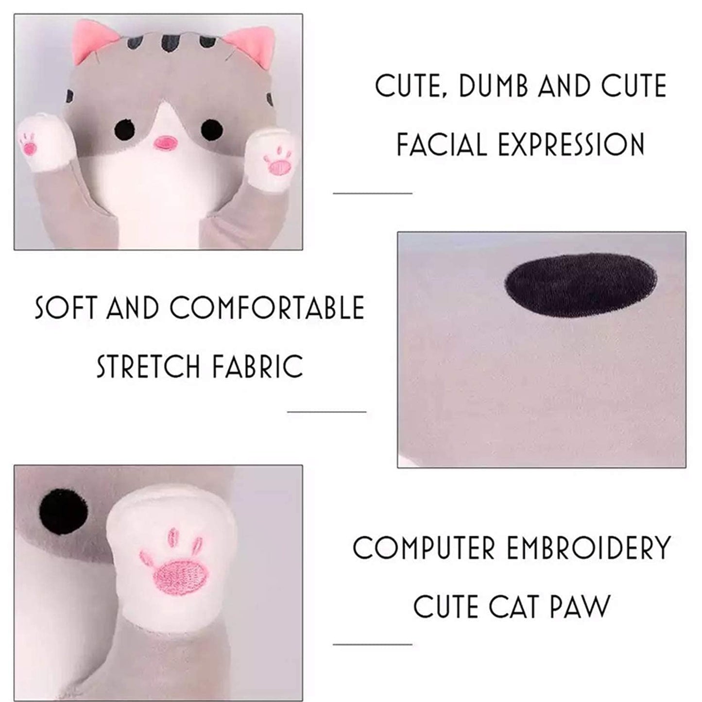 Giant Cat Pillow Plush Cartoon Kitty Sleeping Hugging Pillow, Cuddly Soft Long Kitten Body Pillow Doll Cat Cushion Toy for Kids Girlfriend (Pink, 110cm/43.3inch)