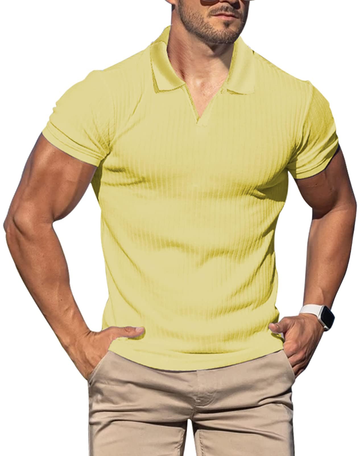 Muscle Polo Shirts for Men Slim Fit Short Sleeve Golf Shirts Men Dry Fit Shirts Casual Stylish Clothes