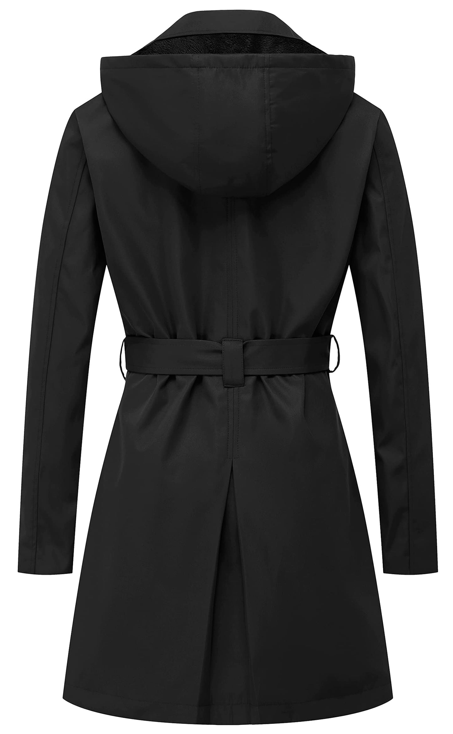 Chrisuno Women's Double Breasted Trench Coats Mid-Length Belted Overcoat Long Dress Jacket with Detachable Hood