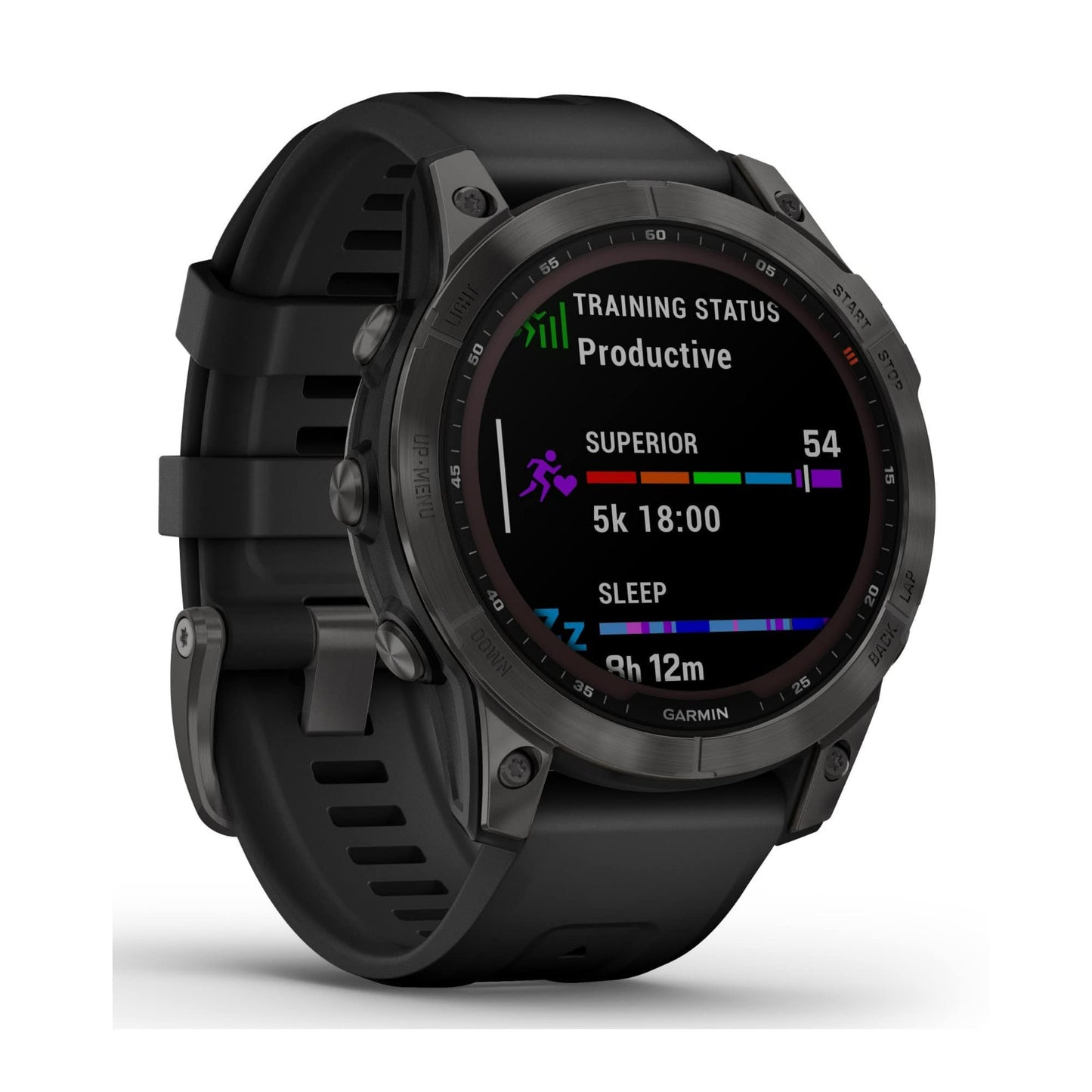 Garmin fenix 7S, montre intelligente d'aventure de petite taille, montre d'extérieur robuste avec GPS, écran tactile, fonctionnalités de santé et de bien-être, argent avec bracelet graphite, 010-02539-00 