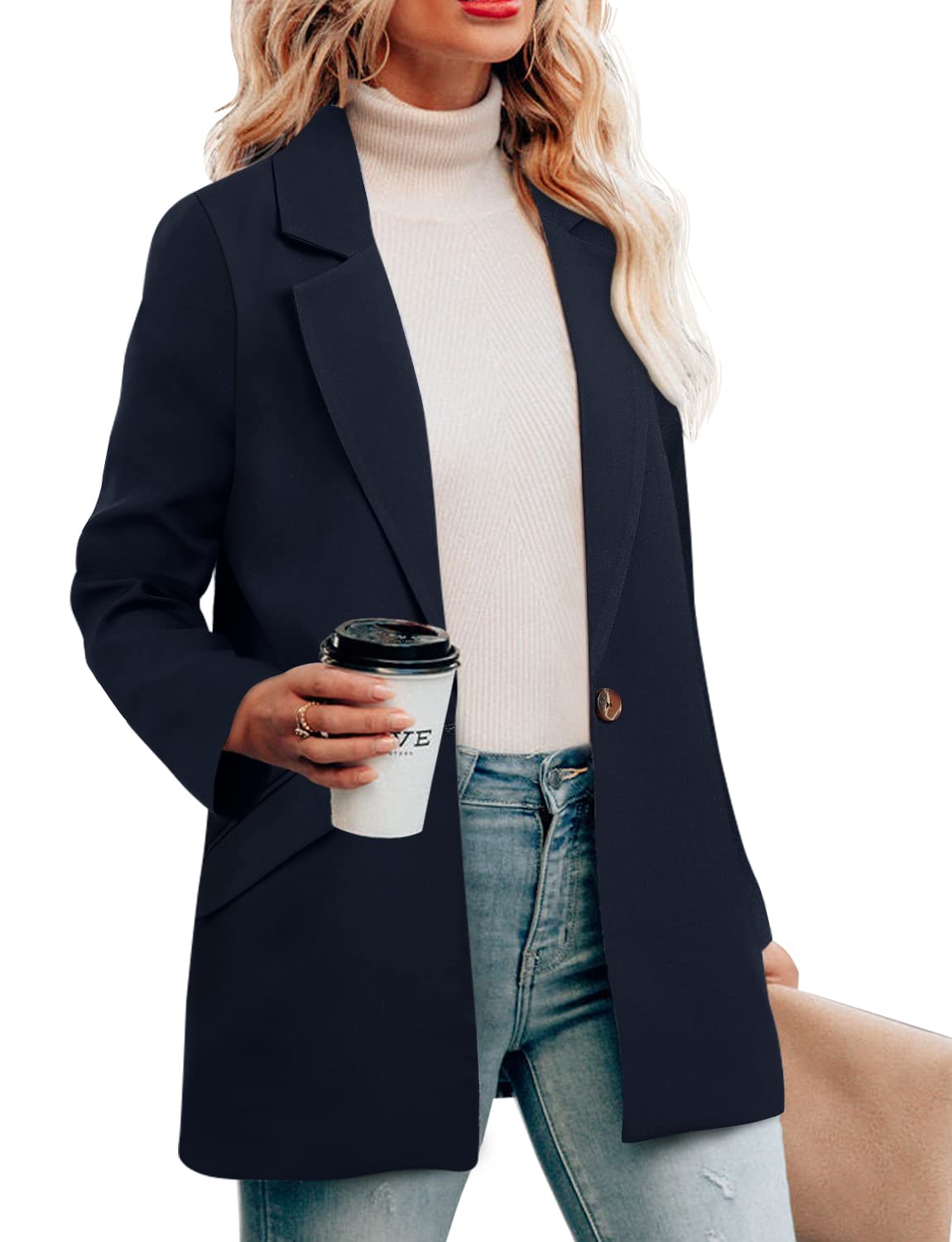 CRAZY GRID Womens Casual Blazer Jacket Long Sleeve Open Front Work Office Blazer Lapel Button Jacket