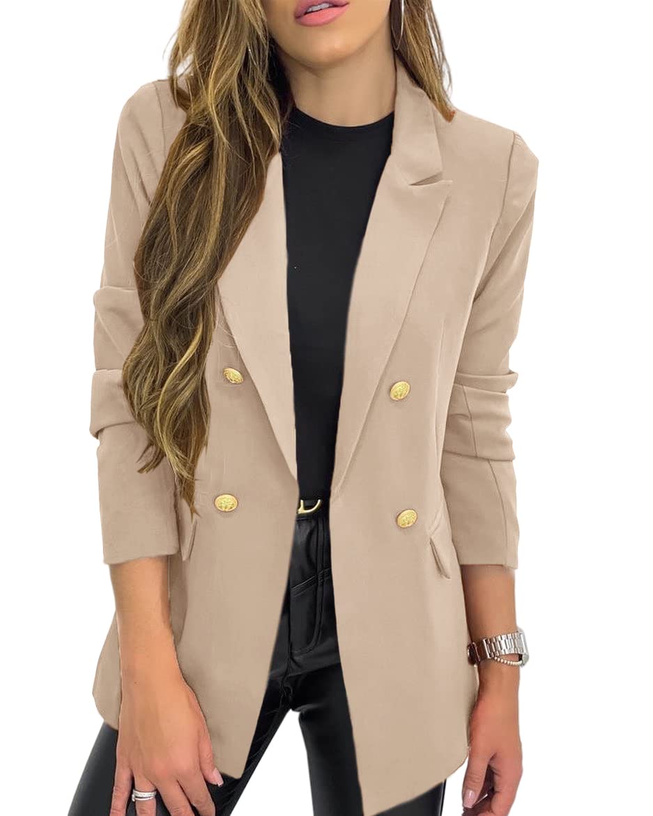 Hdieso Chaqueta tipo blazer con botones de solapa y manga larga para mujer, color sólido, informal 