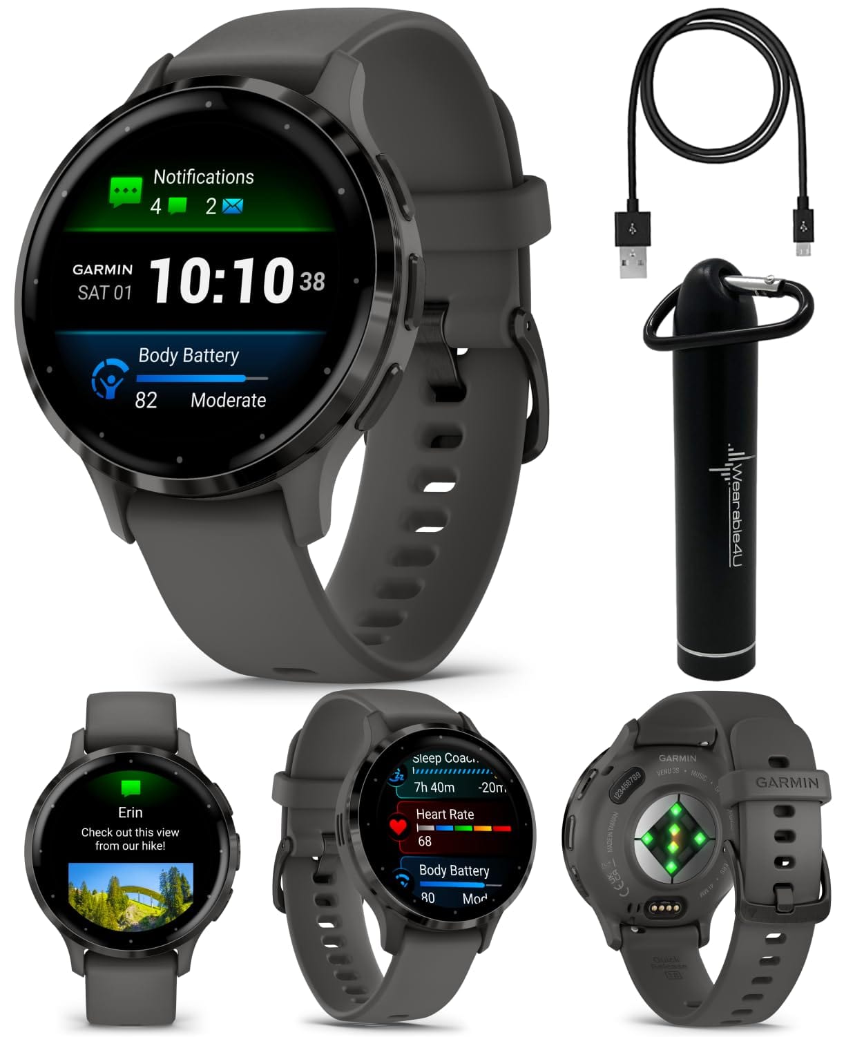 Wearable4U Garmin Venu 3: Silver Stainless Steel 45 mm Smartwatch|AMOLED 1.4" Display Up to 14 Days Battery Life | Multisport Men Watch - Whitestone | Advanced Health & Fitness Features Gift Bundle