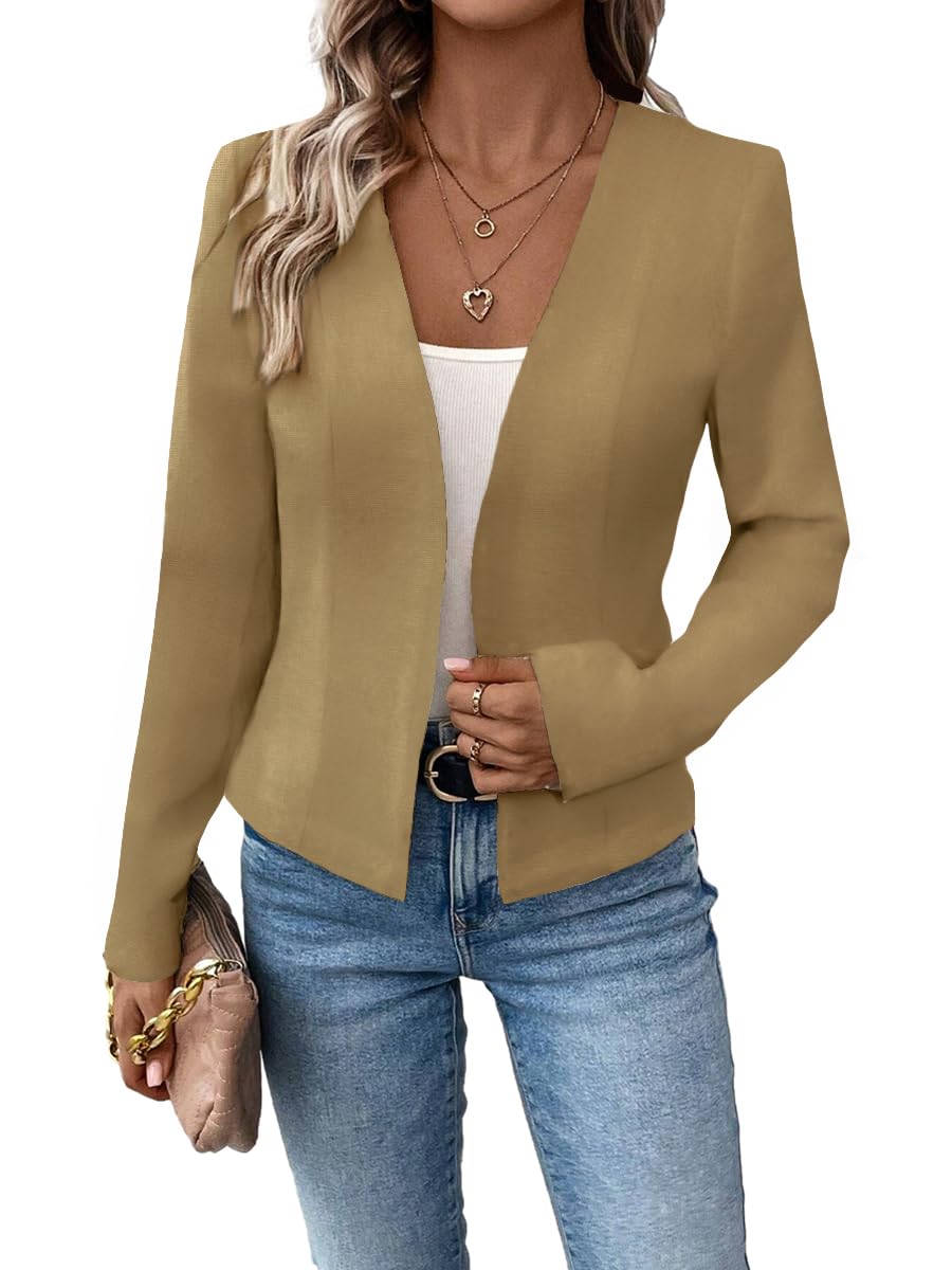 Mina Self 2024 Summer Cropped Collarless Blazer Lightweight Fully Lined Open Front Elegant Petite Work Office Jackets