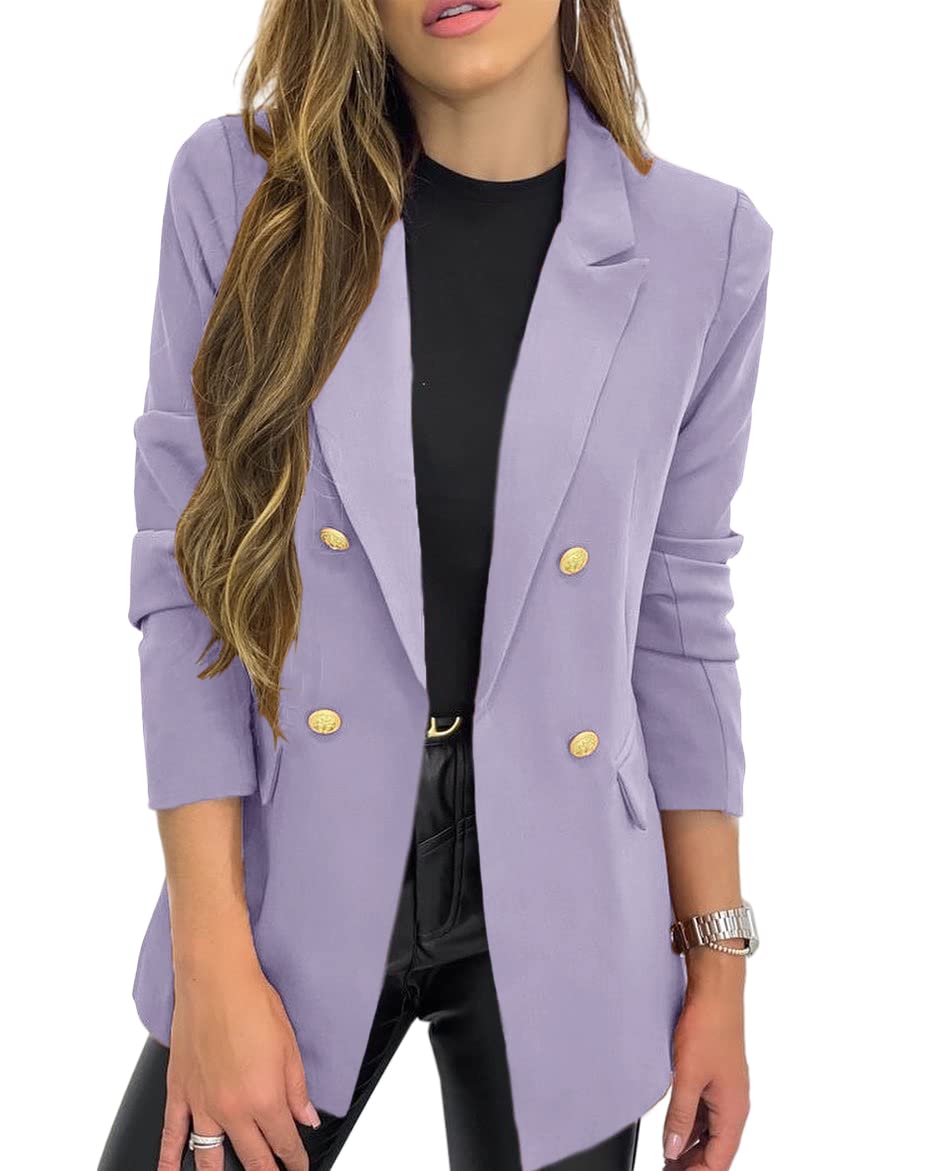 Hdieso Womens Solid Color Casual Long Sleeve Lapel Button Blazer Jacket