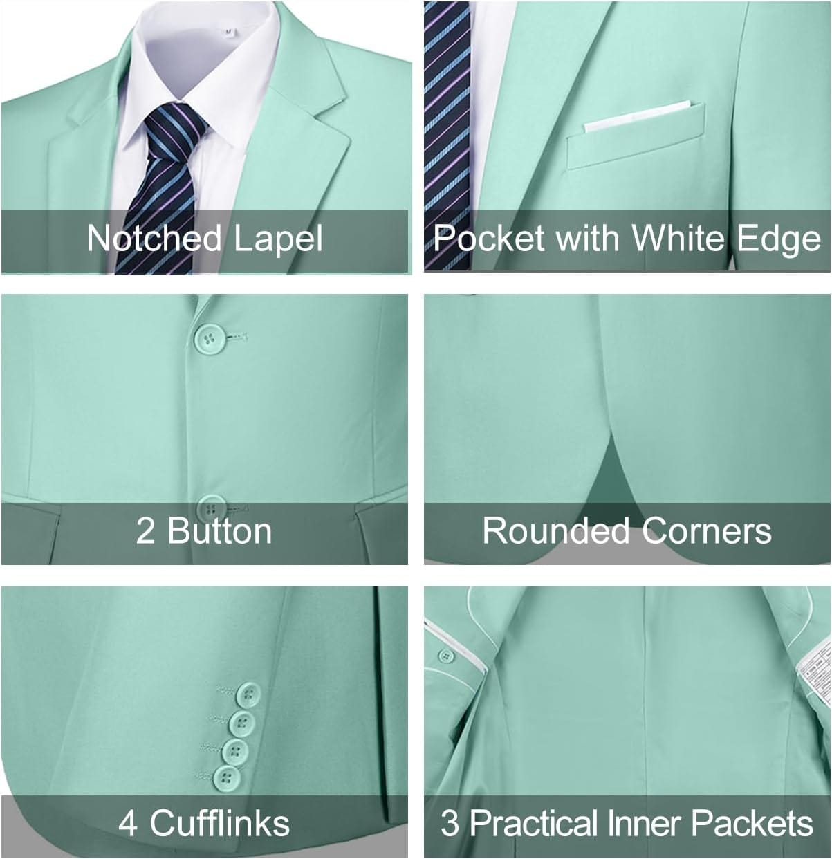 Mens Slim Fit 2 Piece Suit Two Button Notched Lapel Solid Suit Jacket Pants Set Tuxedo for Prom