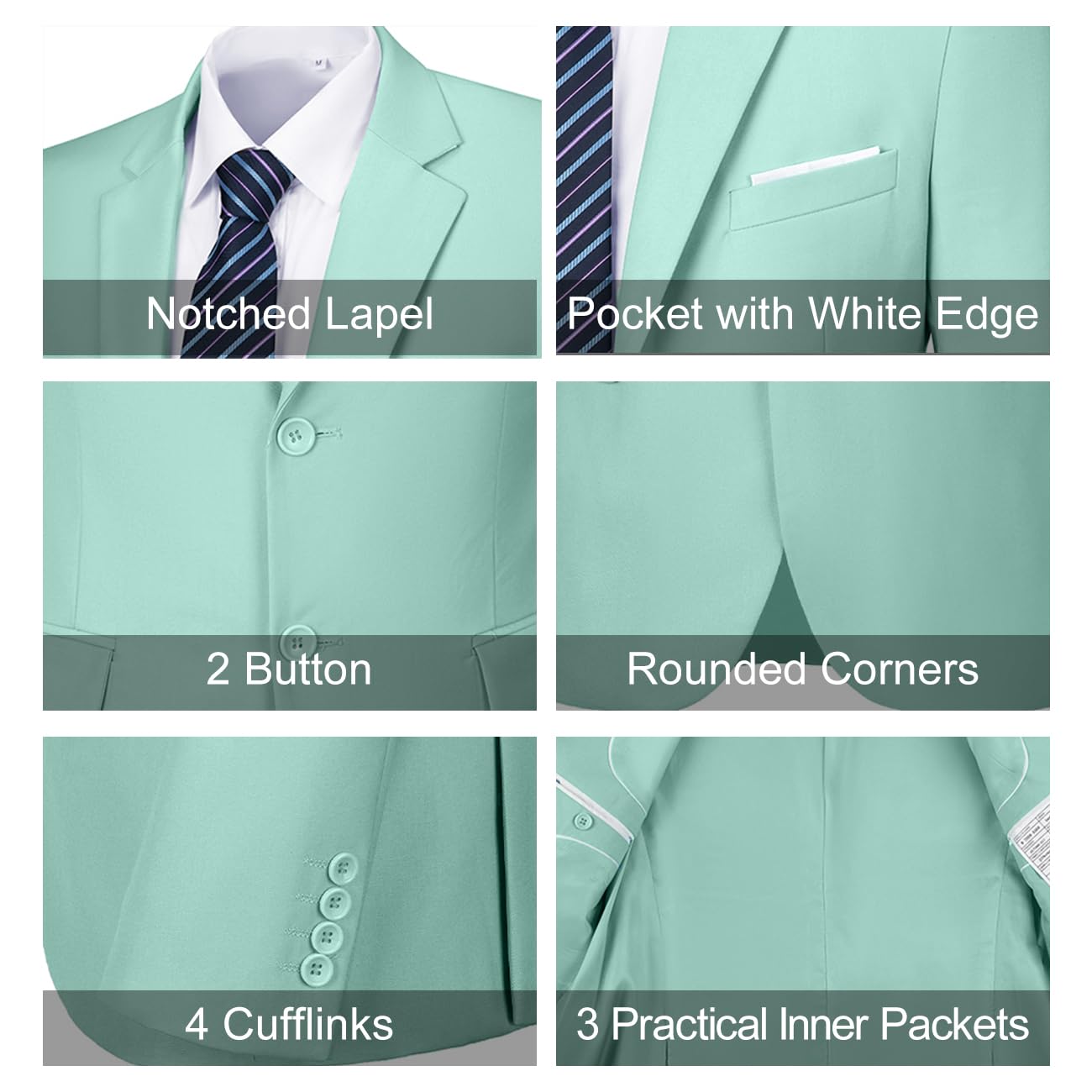 Mens Slim Fit 2 Piece Suit Two Button Notched Lapel Solid Suit Jacket Pants Set Tuxedo for Prom