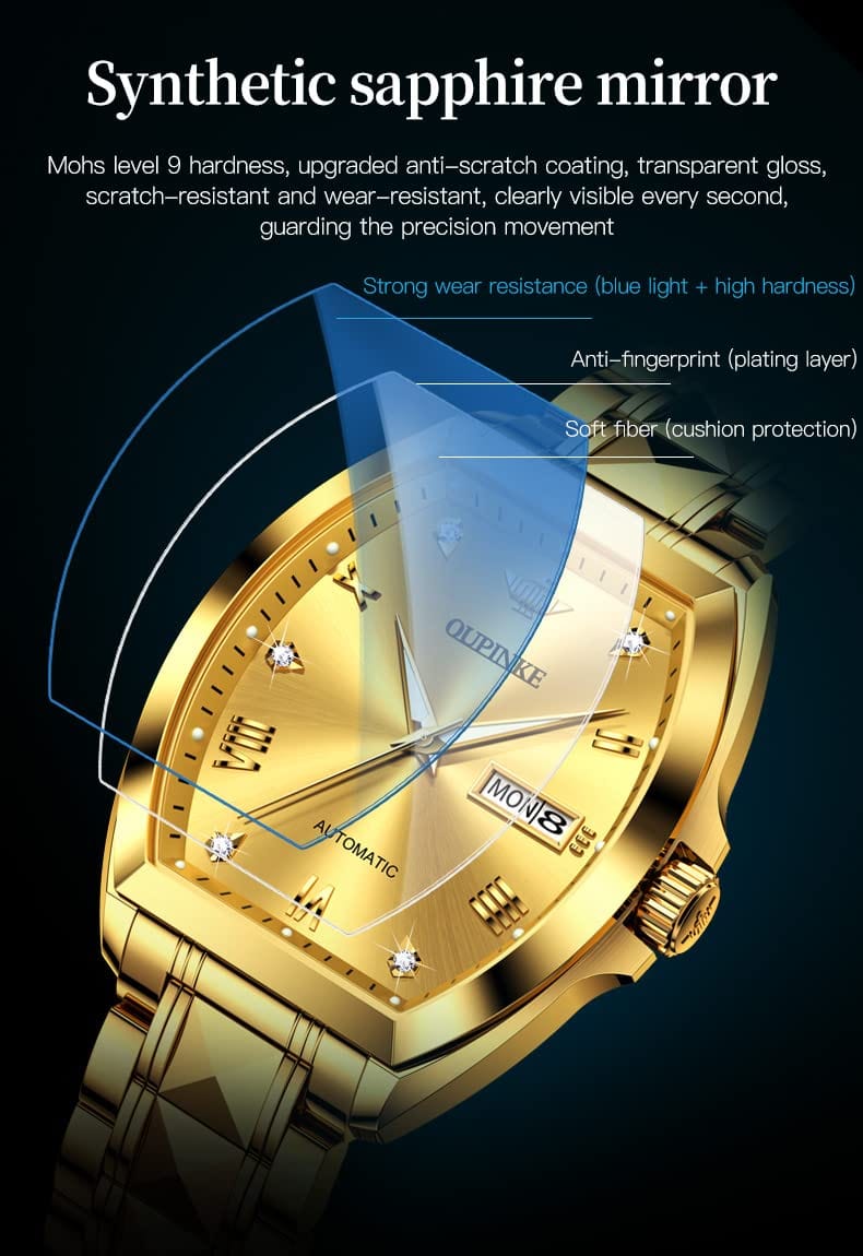 OUPINKE Men's Skeleton Mechanical Watches Luxury Dress Automatic Self Winding Sapphire Crystal Waterproof Tungsten Steel Band Wrist Watches