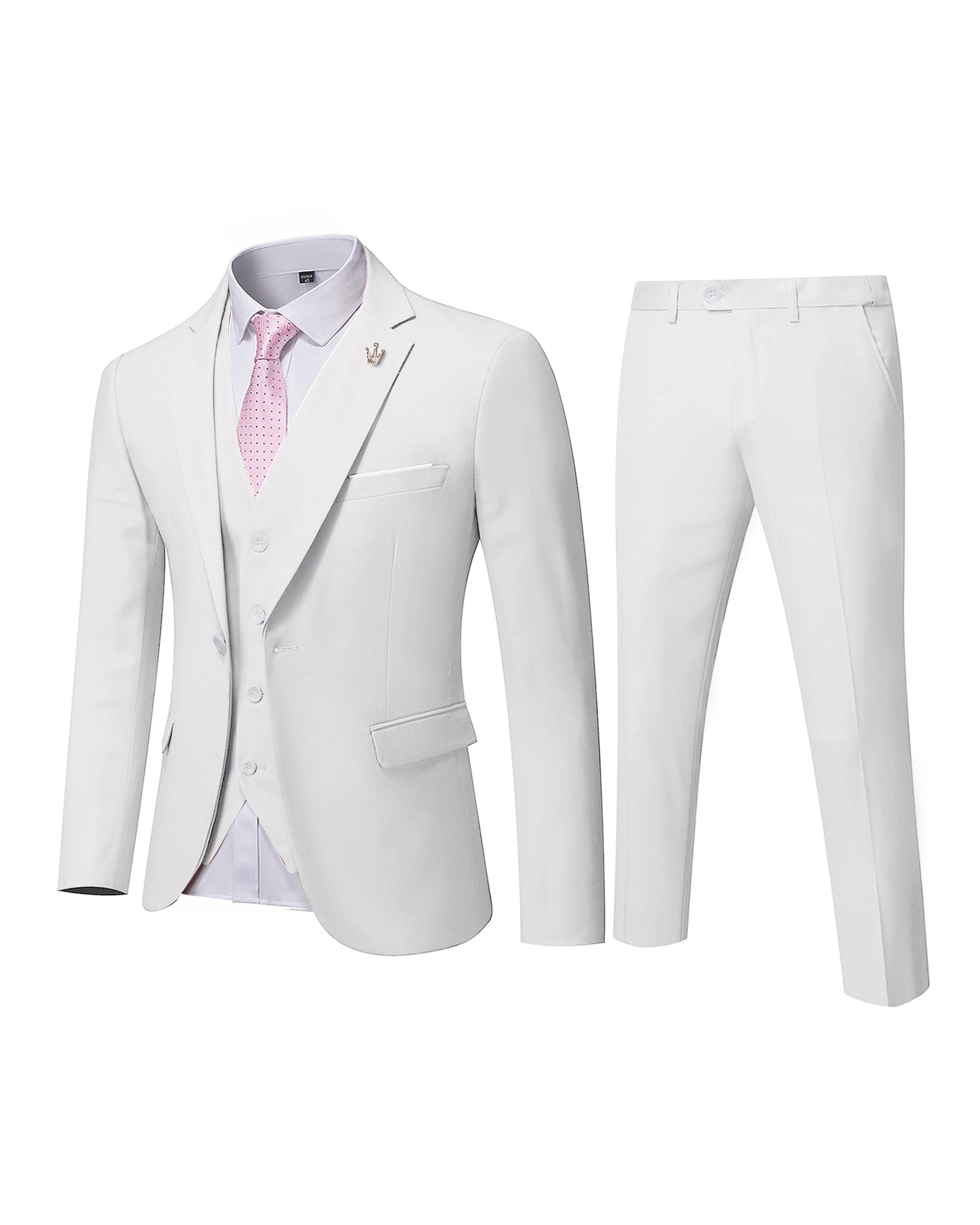 MYS Men's 3 Piece Slim Fit Suit Set, One Button Solid Jacket Vest Pants with Tie