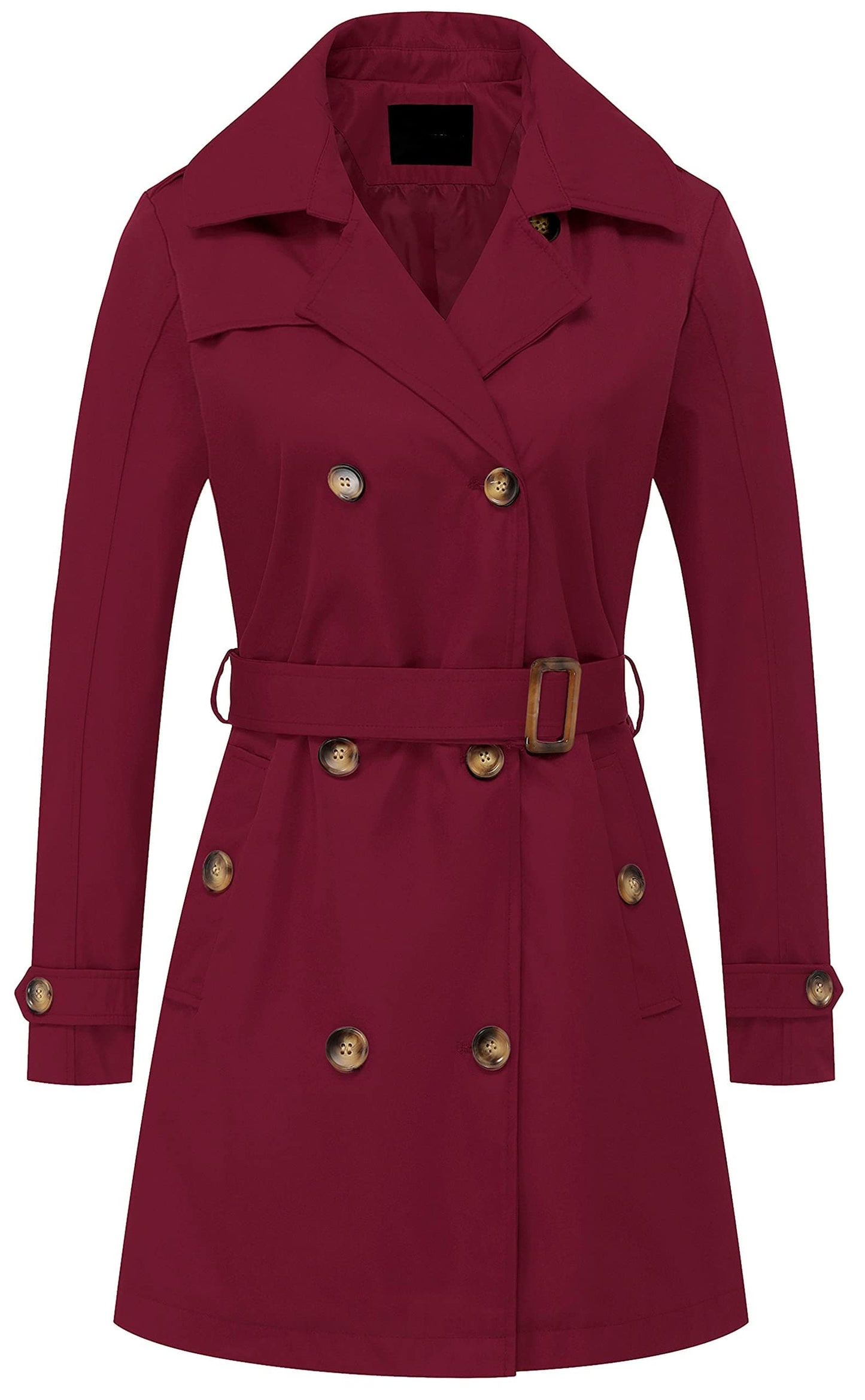 Chrisuno Trench-coat mi-long à double boutonnage pour femme avec ceinture et capuche amovible 