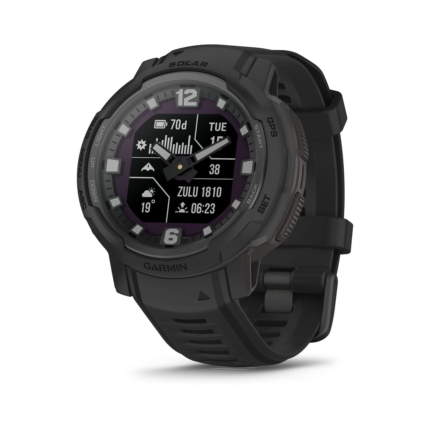 Garmin Instinct Crossover Solar, reloj inteligente híbrido resistente con capacidades de carga solar, manecillas analógicas y pantalla digital, grafito, ajustable 