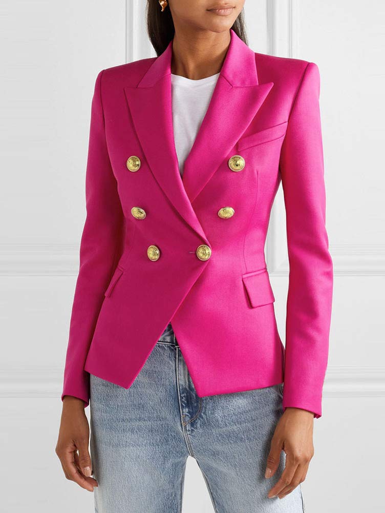 Chouyatou Blazer vintage à double boutonnage pour femme Coupe ajustée