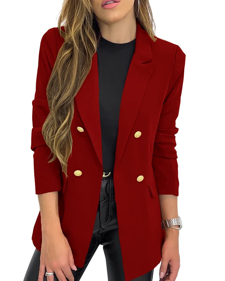 Hdieso Womens Solid Color Casual Long Sleeve Lapel Button Blazer Jacket