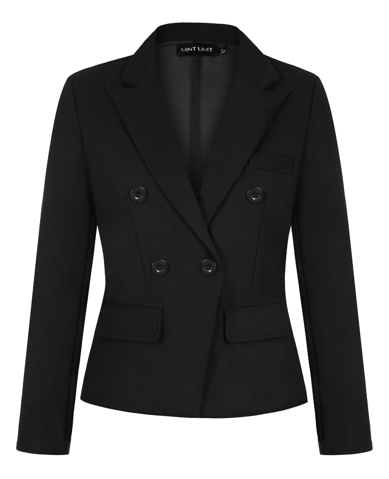 MINTLIMIT Blazers pour femmes d'affaires décontracté à manches longues Blazer court revers en pointe Double boutonnage veste de costume avec poches 